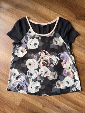 American Eagle Floral Mesh Top Sheer Overlay Romantic Soft Cottagecore Blouse